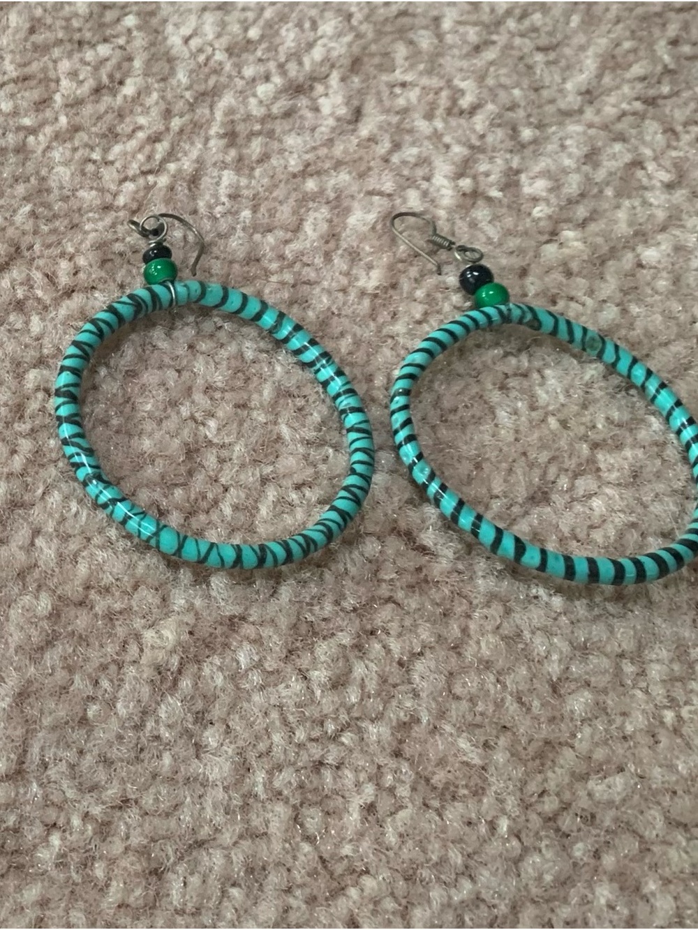 Turquoise Striped Hoop Earrings - Women Jewelry